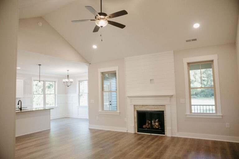 Interior fireplace view of the Tyler Home Plan, 1731 square feet built by Neuse River Homes.