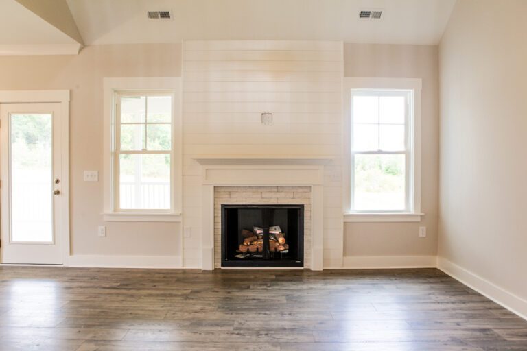Fireplace view of new construction home at 289 Tee Drive in Honaker Farms, Selma NC built by Neuse River Homes